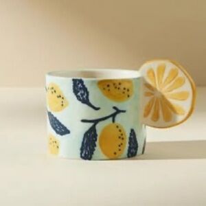 (2) Anthropologie Lemon Print Mug with Citrus Handle